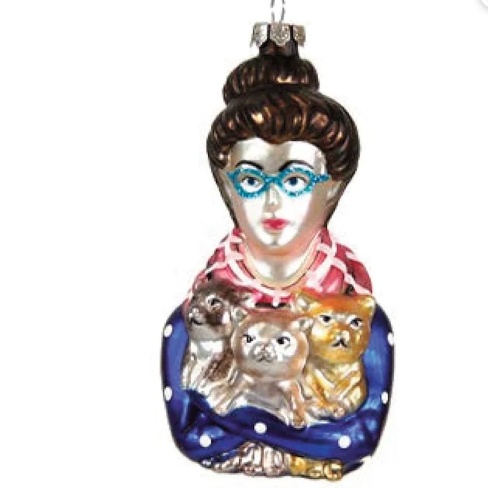 CODY FOSTER BLOWN GLASS CAT LADY CHRISTMAS ORNAMENT NWT